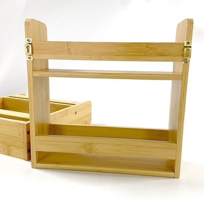 2層の竹のスパイスラックホルダーオーガナイザー 28x28x8cm キッチン用品用
