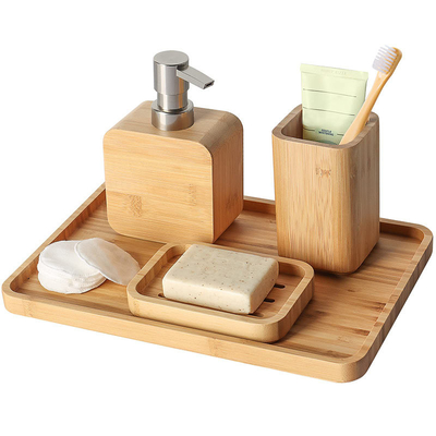 4pcs 天然の竹 浴室用品セット ホテルハウス オフィス トイレ