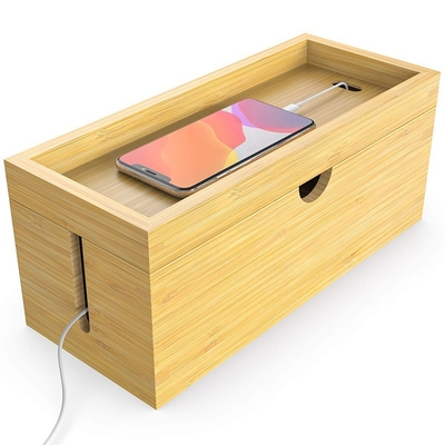オーダーメイドロゴ 大型収納用 バンブーケーブル管理ボックス オフィス用 31.8x12.2x10cm