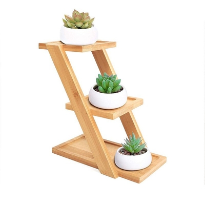 天然の竹の植物ラック フラワーホルダー ディスプレイ棚 3階