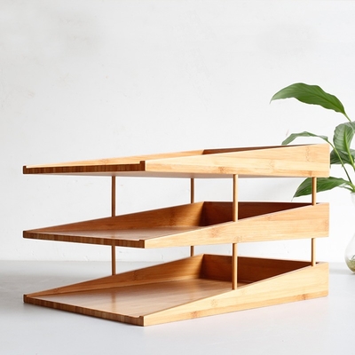 34x25x6cm バンブー 積み重ねられるファイルトレイ 多層デスクトップストレージオーガナイザー
