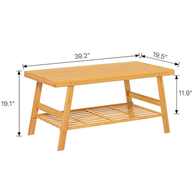50x100x48.5cm バンブー 二階建てコーヒーテーブル リビングのオープンストレージ用棚